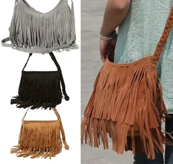 

2020 NEW Womens Tassle Fringe Faux Suede Shoulder Messenger Crossbody Bag Handbag Purse Black Brown White