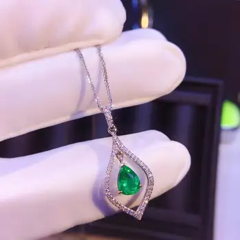 شراءقلادة الزمرد الزامبي الطبيعية لعام 100% 0.7ct قلادة الماس الطبيعي الأخضر قلادة الماس الطبيعي للنساء الذهب الأبيض 14k