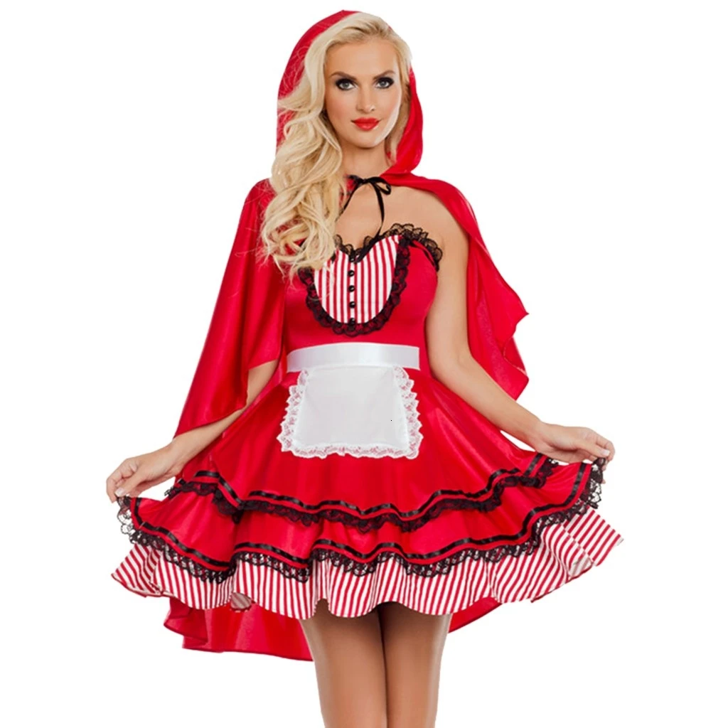 

Costume Cosplay Mini Dress Women 2 Piece Little Red-Cap Hooded Party Women Cosplay Dress vestido de fiesta conjunto de ropa