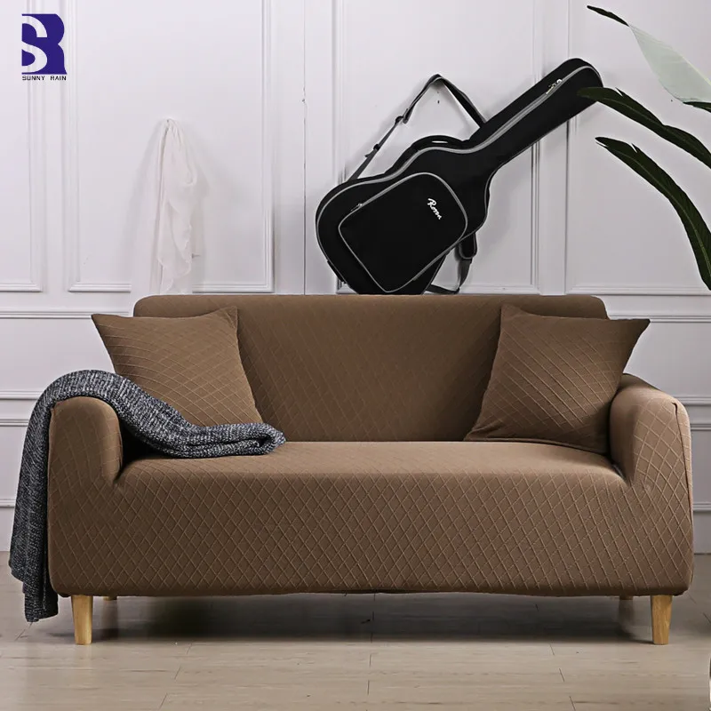 SunnyRain 1-Piece Jaquard Brown Three Seat Sofa Cover Slipcovers for Living Room Couch Sover Elastic | Дом и сад