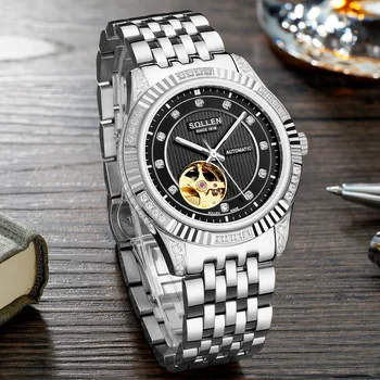 

Luxury Men's Watch Business Automatic Steel Belt Tourbillon Mechanical Watches Hollow Fashion Casual Watch 9006