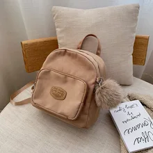 Джинсовый женский рюкзак, новинка, модная брендовая мини сумка через плечо, школьная сумка для девочек-подростков, дорожный рюкзак с меховым помпоном, сумка