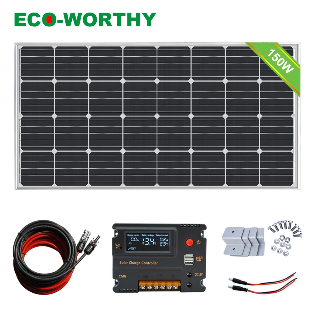 

ECO 150W 12V Mono Solar Panel Kit w/ 20A Controller for Boat Camp Outdoor Battery