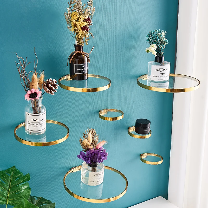 Glass Wall Shelf with Gold Rim