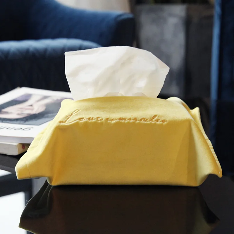 Ins Nordic embroidery velvet tissue box cloth art embroidery tissue cover car carrying paper pull box household paper pull box - Цвет: ZJT-12
