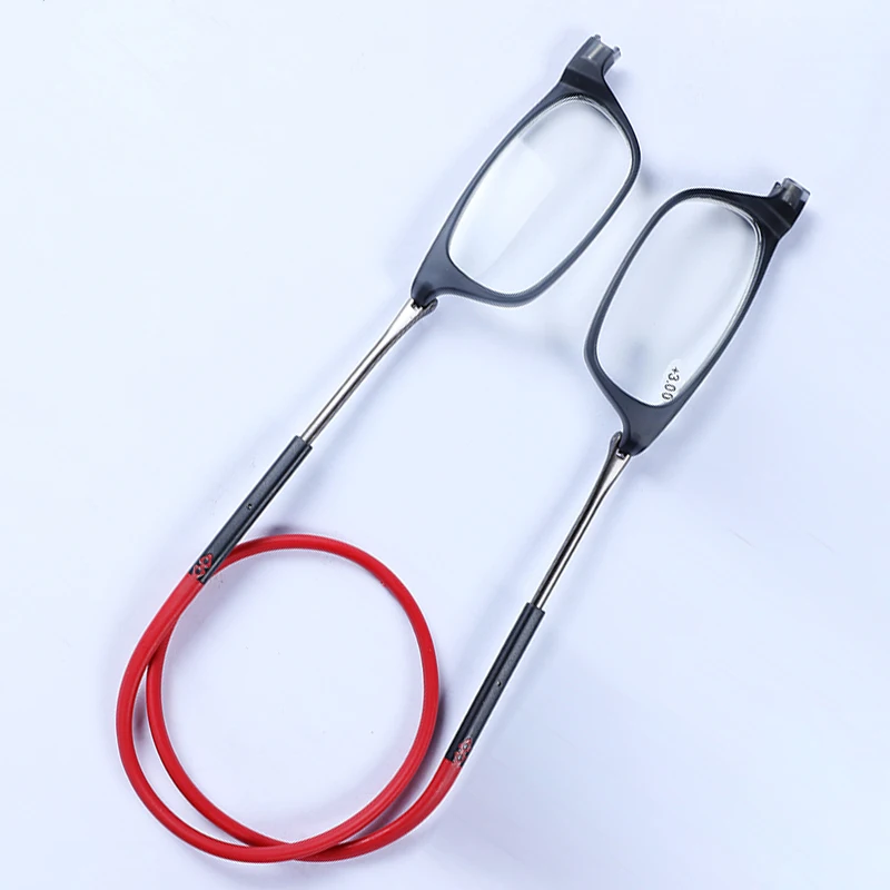 SAOIOAS, висящие на шее очки с пряжкой для чтения, складные, для дальнозоркости, для мужчин и женщин, мягкая силиконовая пряжка, винтажные очки, 100, 150, 250 - Цвет оправы: B4 Red leg gray