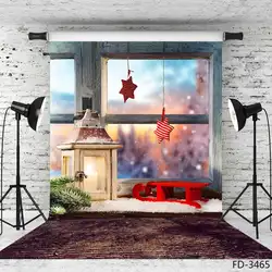 Рождественские фоны для фотосъемки с изображением окна светильник сани снег фоны для фотосъемки детей Детские семейные вечерние