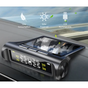 

Solar Power Car Tyre Pressure Monitoring System TPMS Wheels Security Alarm External Sensors Tire Detection Pressure Temperature