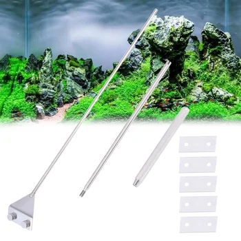 

65cm Fish Tank Aquarium Stainless Steel Algae Cleaning Razor Scraper Blade Glass Cleaner Tool with 5 Blades