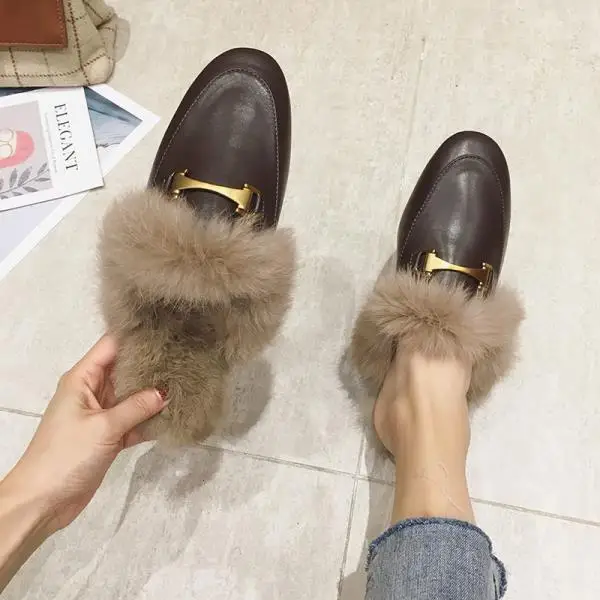 Shoes Woman Winter Slippers Luxury Slides Pokemon Plush Cover Toe Platform Mules Women Designer Fur New Flat Basic Cotton - Цвет: 4