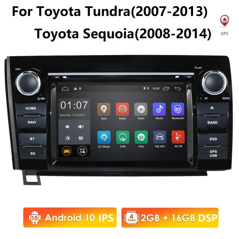 7 дюймов Android 9 0 Автомагнитола для Toyota Tundra Sequoia стерео gps автомобильное радио с BT