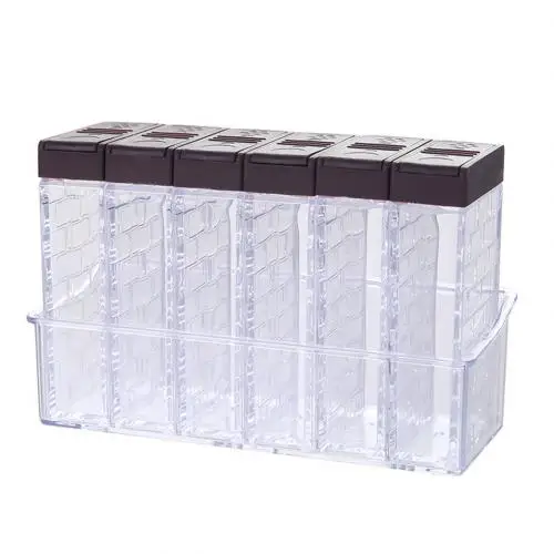 6 в 1 прозрачный контейнер для хранения специй, соли, сахара, приправ, Кухонный Контейнер - Цвет: Серый