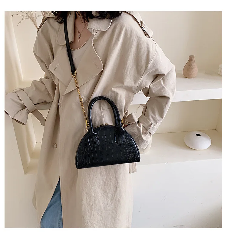 Ladies Mini Half Moon Tote Crocodile Pattern PU Leather Top Handle Bags for Women Brand Designer Crossbody Bag Green Red Handbag (27)