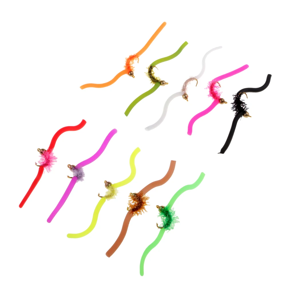 5pcs Beadhead Squirmy Wormy Wormie San Juan Worm Fly Fishing Flies 10 Colors