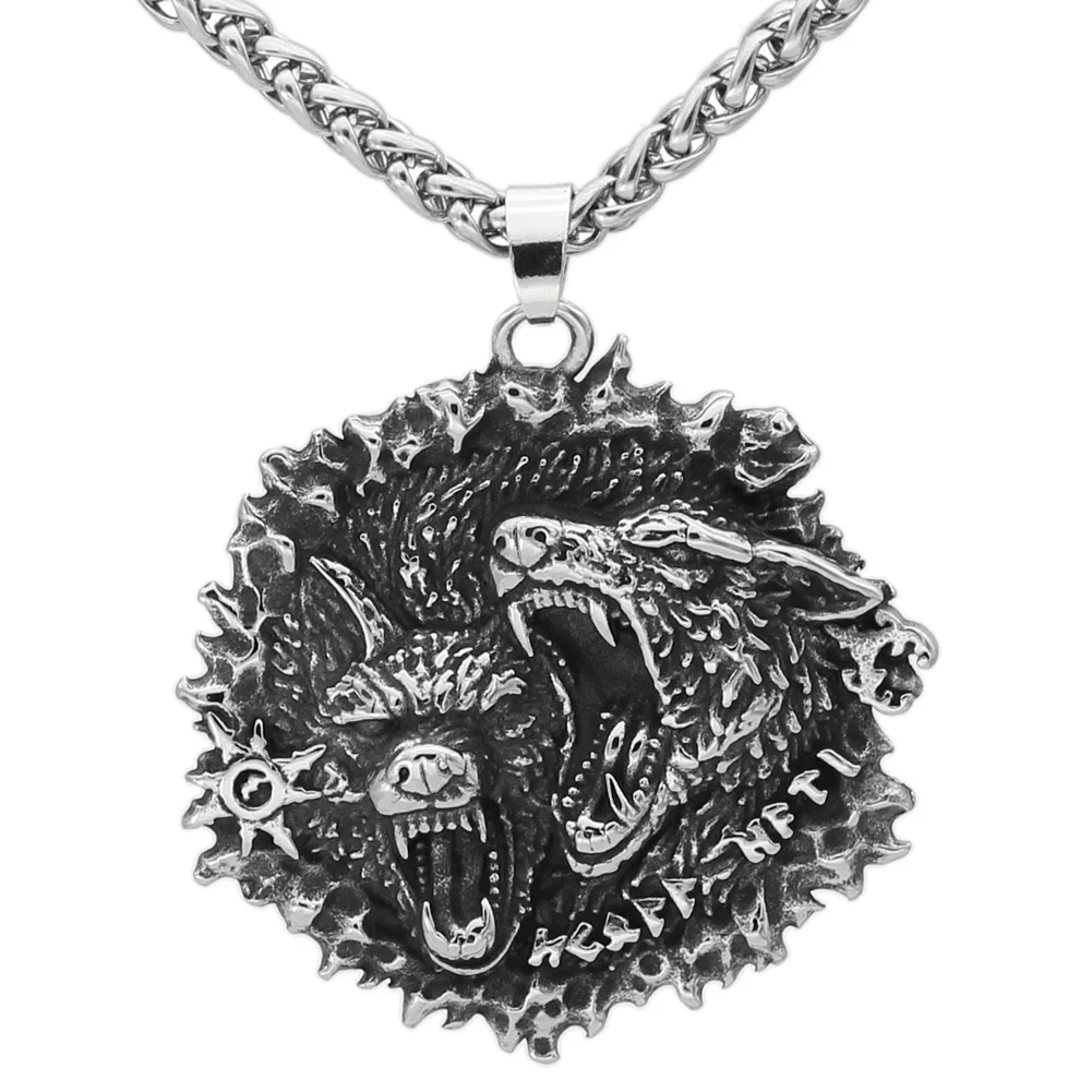 Odin wolf Geri и Freki amulet rune колье с кулоном в стиле викингов из нержавеющей стали