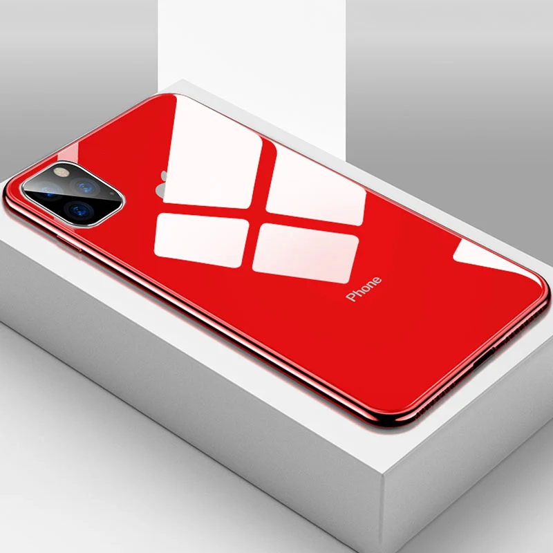 Роскошный чехол из закаленного стекла для iPhone 11 pro max 7 8 Plus 6s plus чехол силиконовый зеркальный чехол для Capinha iPhone XS Max XR coque - Цвет: Красный