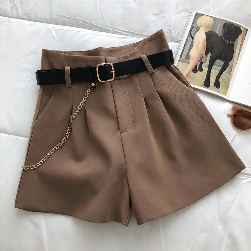 New Casual Comfortable Elegant Wild Shorts With Belt Women's Woolen Shorts Autumn Winter Slim Wide Leg A-line Shorts 6