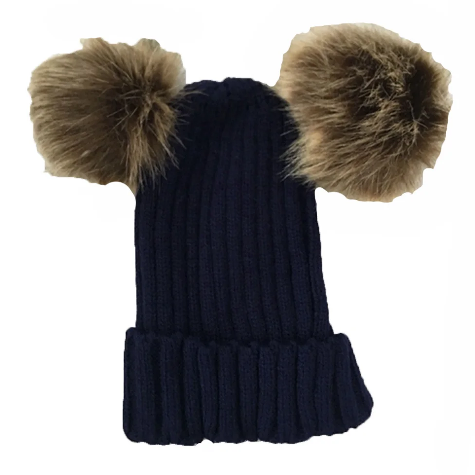 Mommy Navy 2 шт./компл. Семейные комплекты Шапки из искусственного меха с помпоном для маленьких девочек и мальчиков, осень-зима теплая без полей для мужчин Para Bebe детские вязаные шапки без полей - Цвет: Mommy Navy