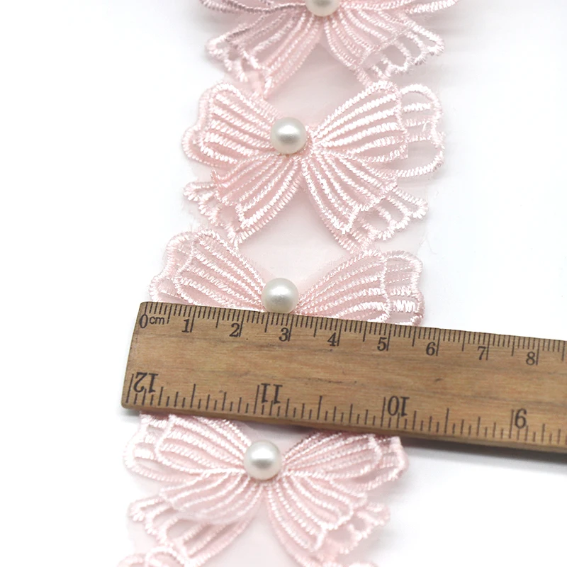 H804 Pearl Bow Flower Organza Lace Trim trimmings Knitting Wedding Lace Embroidered DIY Patchwork Ribbon Sewing Supplies Craft lace fabric,lace ribbon,lace garment accessories,sewing patches,lace sewing supplies,lace accessories,lace sewing accessories,lace decoration