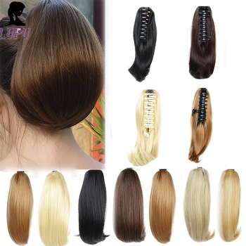 

LUPU Hair Short Straight Ponytail Synthetic Natural Hair Claw Clip In Pony Tail Heat Resistant 6Inches Short Ponytail Extension