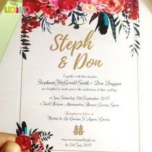 Горячая изготовленное на заказ акриловое приглашение на свадьбу пригласительная открытка красочная печать с цветком