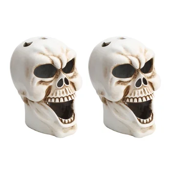 

1 Set 2Pcs Halloween Resin Big Mouth Skeleton Candlestick Decoration (White)