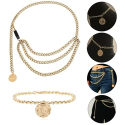 2Pcs/Set Punk Mental Rock Three Layer Gold Religious High Heels Boots Body Shoes Chain Waist Jewelry Accessories