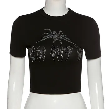 Punk Vintage Rhinestone Spider Goth Graphic T Shirt 5