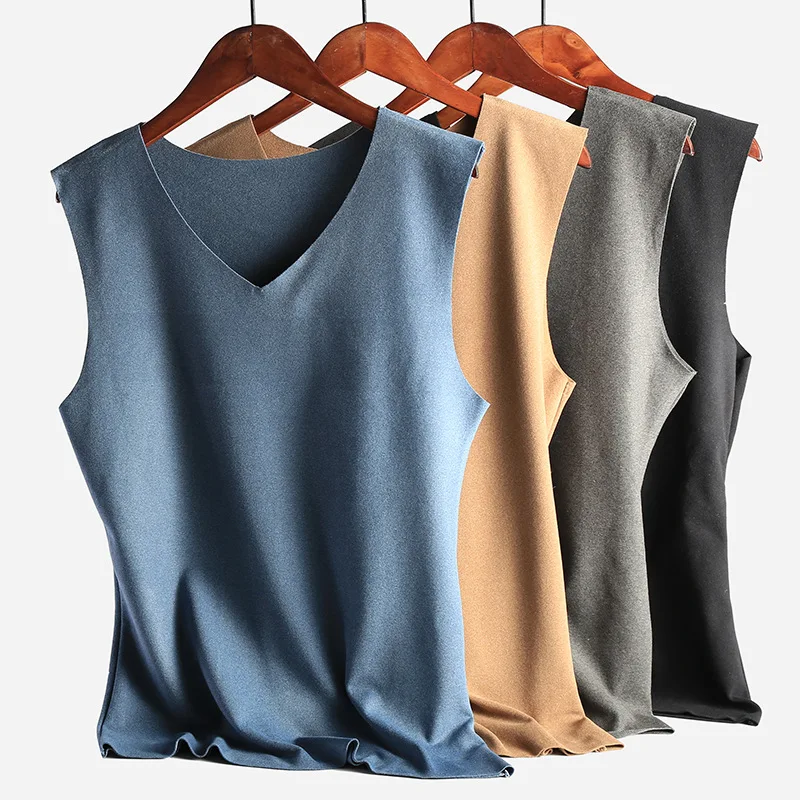 

Winter Thermo Shirt V Neck Sleeveless Warm thermo shirt men double sided Sanding Keep Warm Slim thermal shirt Seamless Vest Top