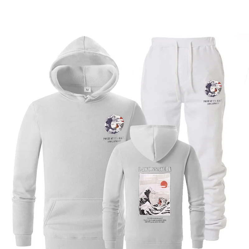 white7 Мужской костюм с капюшоном, флисовый теплый хлопковый спортивный костюм для мужчин, толстовка с ривердейлом, костюм Homme, толстовка+ штаны для бега, спортивный костюм с капюшоном - Цвет: white7