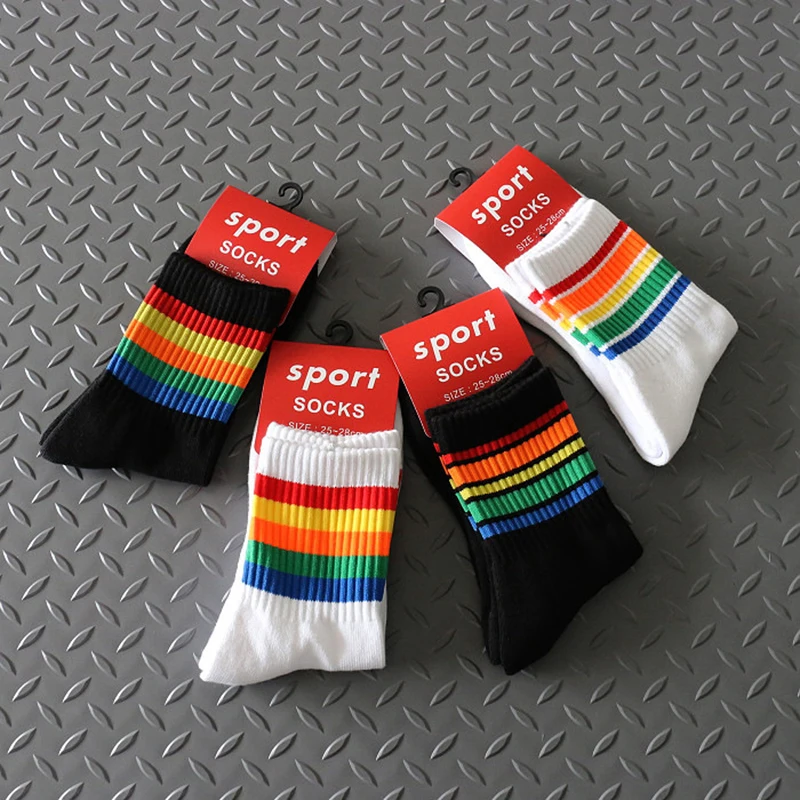 Мужские носки для бега, баскетбола, мужские носки для велоспорта, эластичные спортивные носки, хлопковые плотные носки для геев, радуга, гей-Прайд