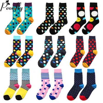 

PEONFLY 2020 New Arrive Happy Socks Men Colorful Striped Lattice Dot Design Colorful Cotton Socks Leisure Socks Funny Gift