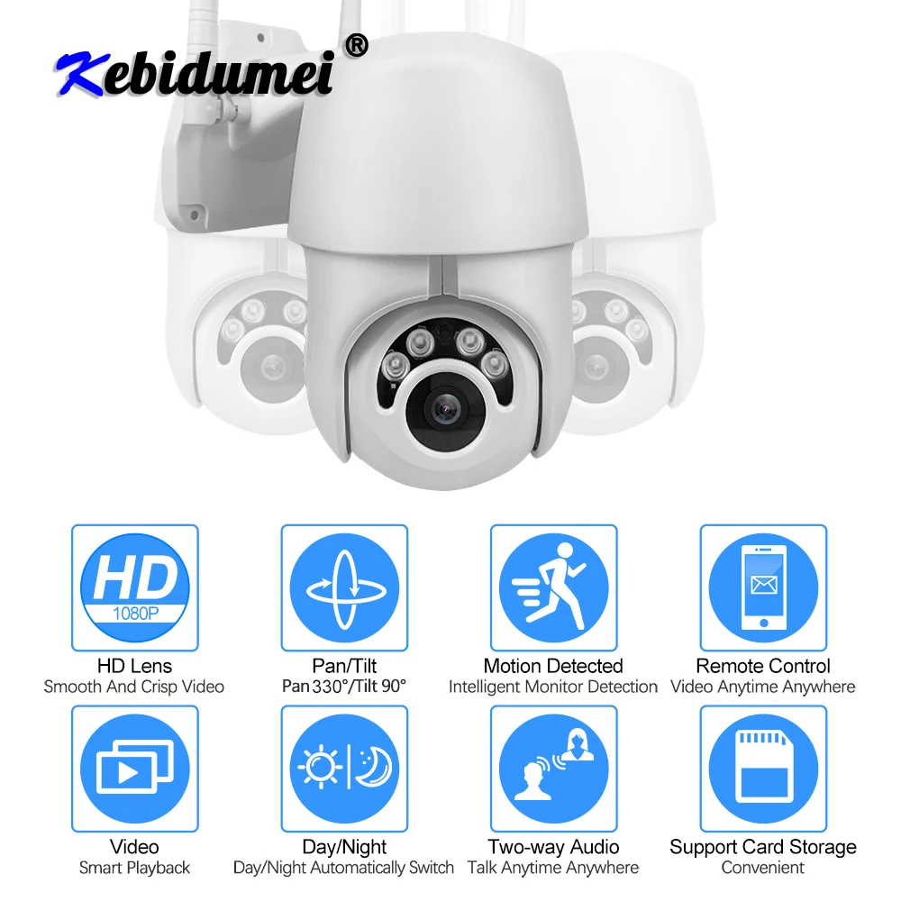 

Kebidumei Security IP Camera HD 1080P WiFi Wireless Auto Tracking PTZ Speed Dome Camera Waterproof Outdoor CCTV Camera