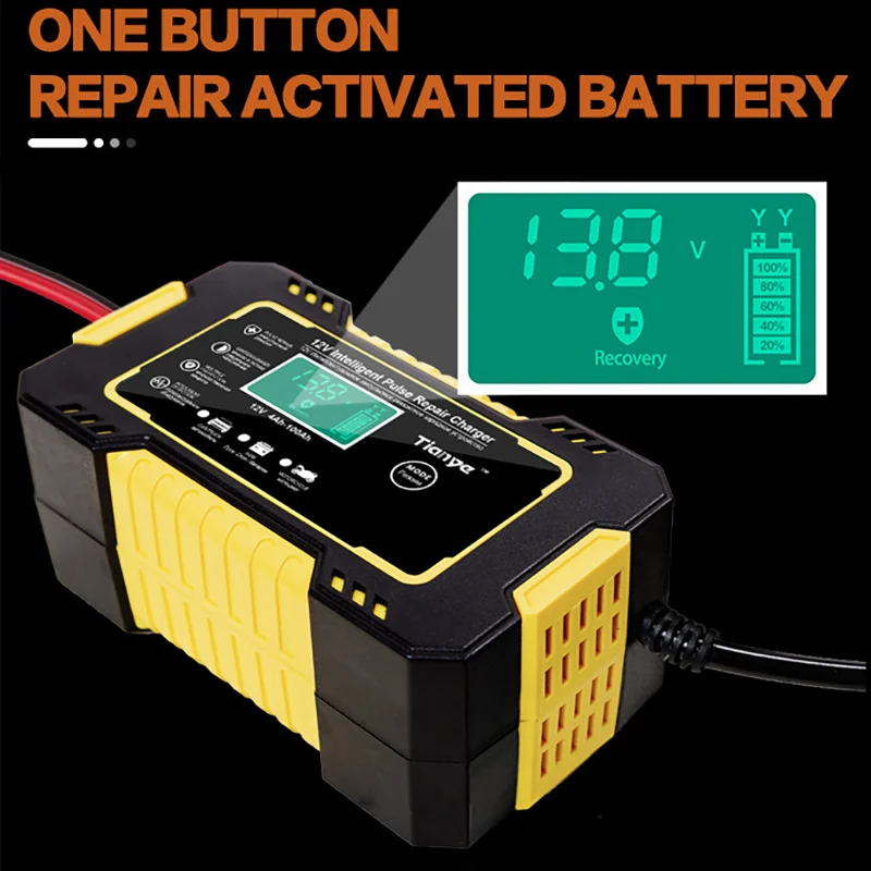 12V 6A Smart Automatische Auto Batterij Oplader Digitale Display Volledige Batterij Oplader Power Pulse Reparatie Laders Nat Droog Lood zuur