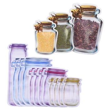 

5pcs Reusable Mason Jar Bags Squirrel Portable Mason Jar Zipper Self Sealing Bags Food Saver Storage Snack Sandwich Zip Lock Bag
