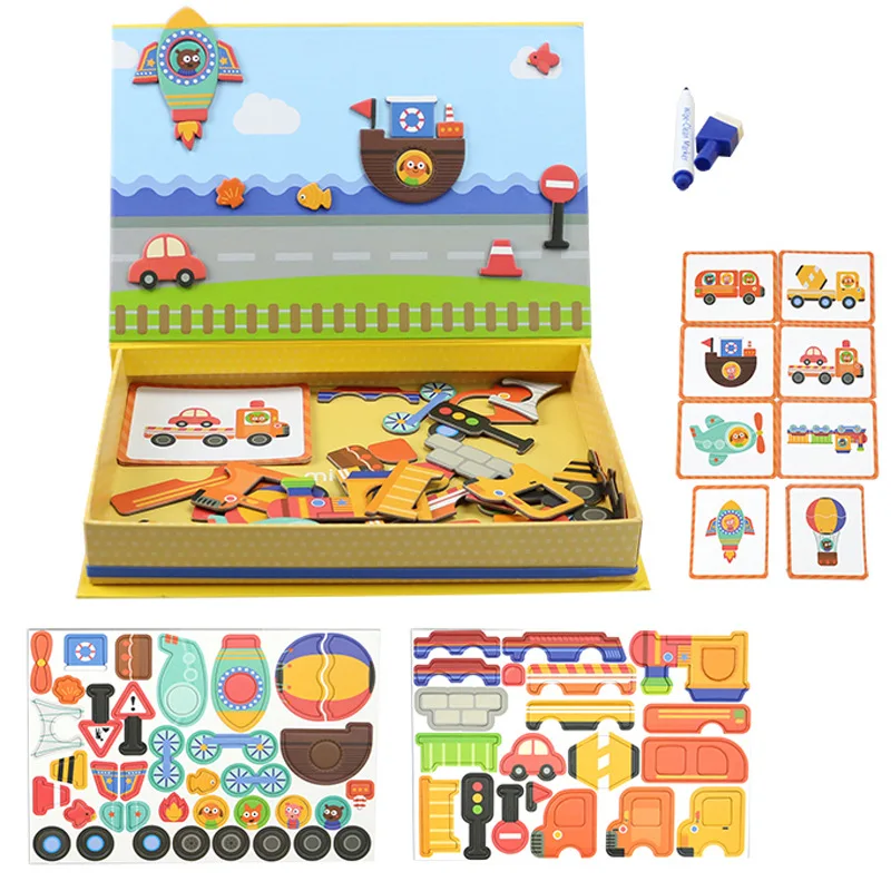 

Children Magnetic Toy 2-3-Year-Old Baby Magnetic Puzzle Traffic Geometry Graffiti Writing Board Magnetic Joypin