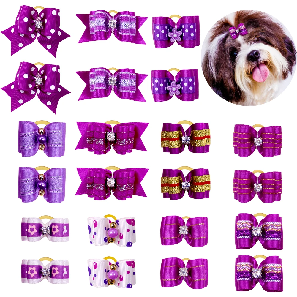10Pcs Handmade Pet Dog Bow Diamond Pearl Pet Supplies Pet Hair bows Boutique Puppy Pet Dog Grooming Accessories for Small Dogs 5