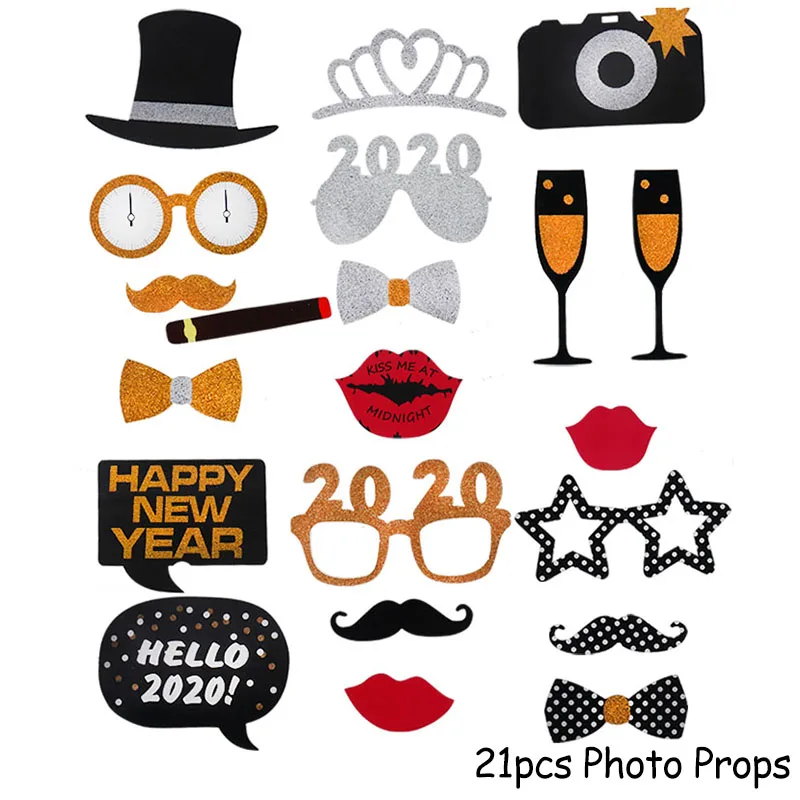 21pcs Photo Props WEIGAO рождественские украшения для дома счастливые новогодние вечерние украшения черный баннер фоторамка реквизит Navidad - Цвет: 21pcs Photo Props