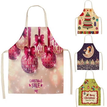 

Kitchen Apron Christmas Elk Farm Printed Sleeveless Cotton Linen Aprons for Men Women Home Cleaning Tools 66x47cm