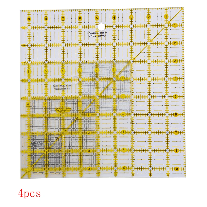 Акриловая линейка для канвы 2,5, 4,5, 6,5 и 9,5 дюймов линейки-Угольники набор из 4 лоскутных линейки дюймов(QR-07S-ABCD) дюймовая линейка