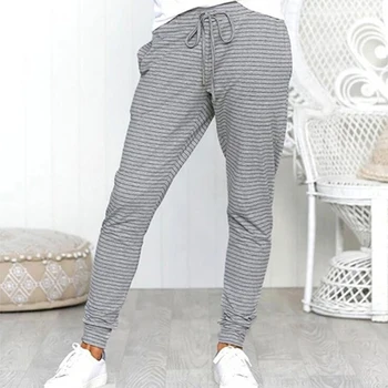 

Fashion Stripe Pants Women Fashion High Waisted Soft Skinny Stretchy Pants Drawstring Sweatpants Casual Pencil Trousers