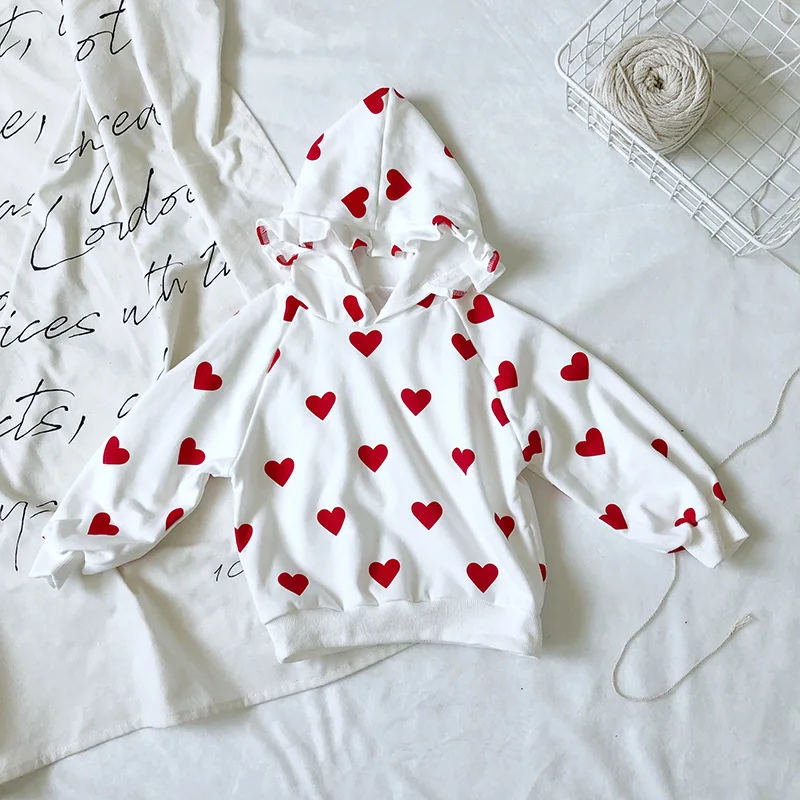 Толстовки для девочек; коллекция года; одежда для маленьких девочек; сезон весна-осень; детская толстовка с капюшоном для девочек; детские топы с длинными рукавами; футболки с сердечками