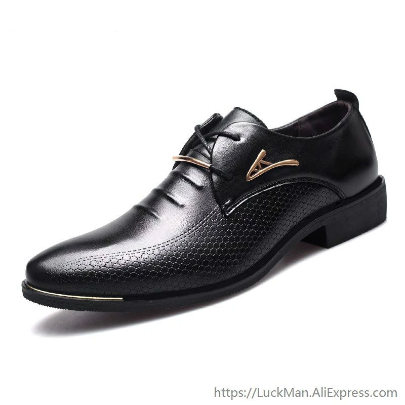 

Luxury Brand Classic Man Pointed Toe Dress Shoes Mens Pu Leather Black Wedding Shoes Male Oxford Formal Shoes Plus Size