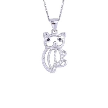 

925 Sterling Silver Spin Zircon Stripe Teddy Bear Necklace For Women Cartoon Animal Pendants Kids Cute Fashion Jewelry