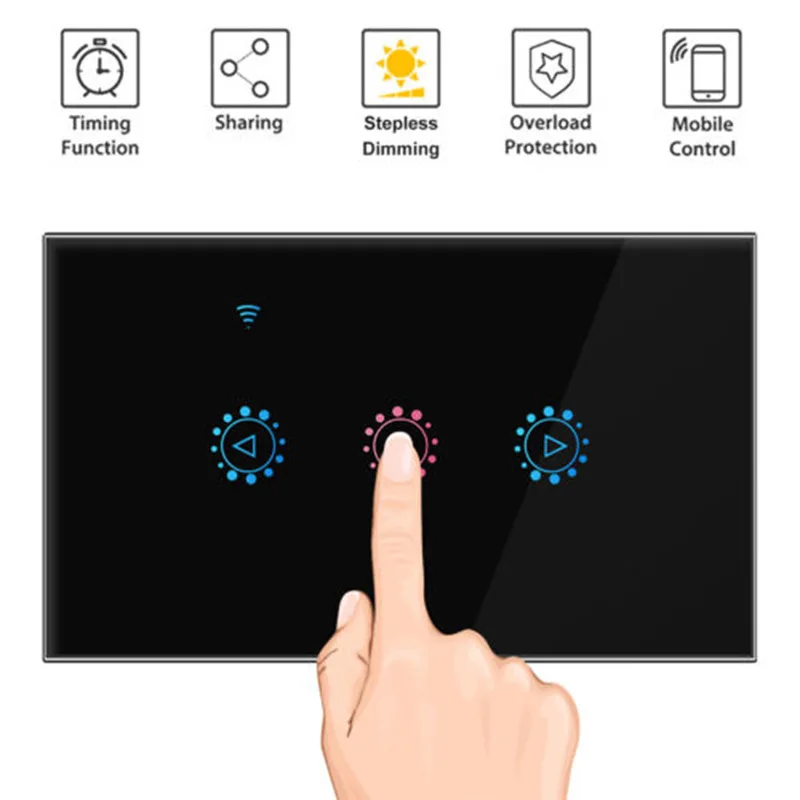 

US Standard Black WIFI Smart Remote Touch Dimmer Switch Alexa Google Tmall Smart Dimmer Switch With APP