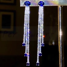 Натуральный сапфир или изумруд, Роскошные серьги-капли,, серебро 925 пробы 0.6ct* 1 шт 0.15ct* 6 шт драгоценных камней# R99105