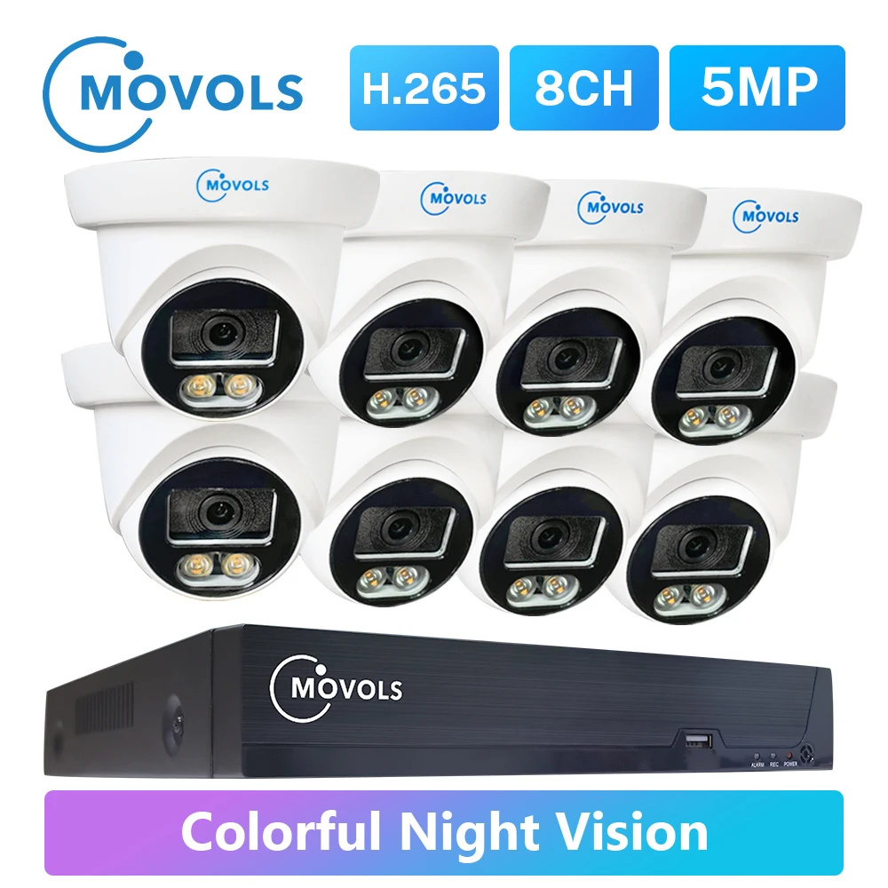 

MOVOLS 5MP Full Time Color Security Camera System 8CH H.265+ DVR 4PCS/8PCS Waterproof Doom CCTV Camera Surveillance System Kit