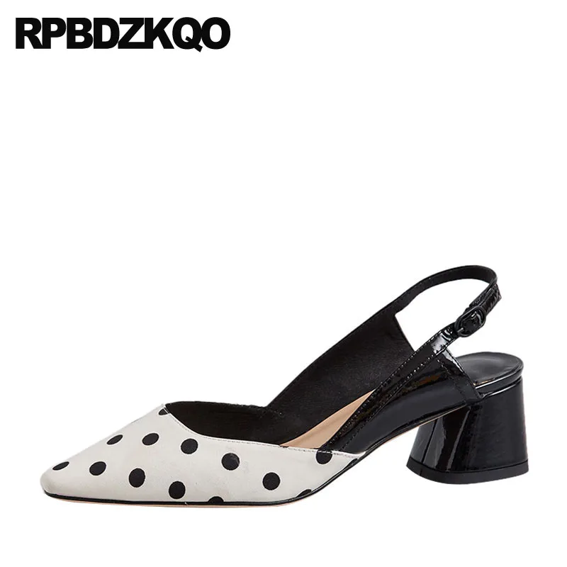 

pointed toe pumps sheepskin shoes women thick 2019 medium heels multi colored high slingback size 4 34 genuine leather ladies