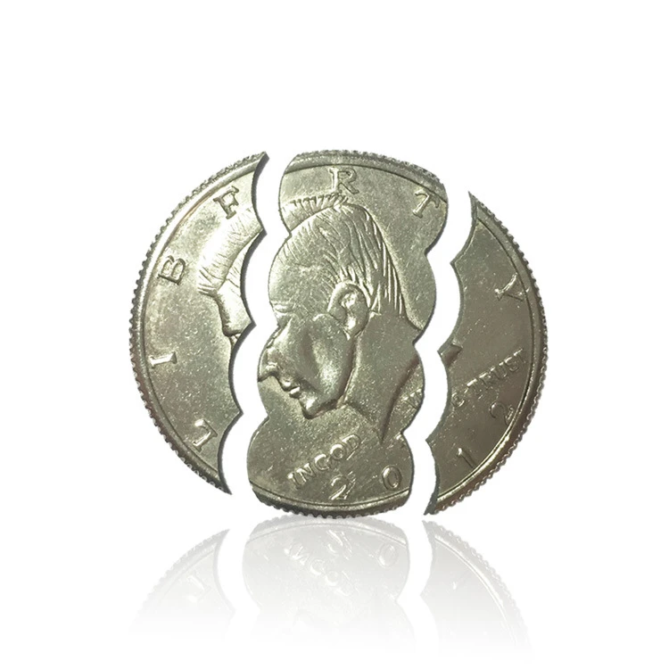 

New Hot Three Fold Bite Coin Dollars Magic Close-Up Street Magic Tricks Prop Bite Coin And Bite Currency Restore Half Illusion