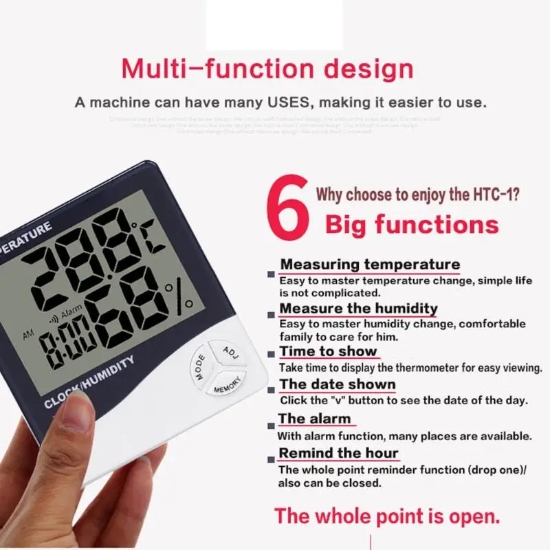 HTC-1 Mini Digital LCD Indoor Temperature Sensor Humidity Meter Thermometer Hygrometer Gauge Electronic Weather Station Clock